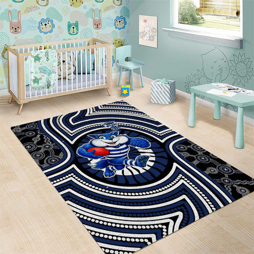 Geelong Cats Area Rug Indigenous Monochrome Dot Art Mascot Style
