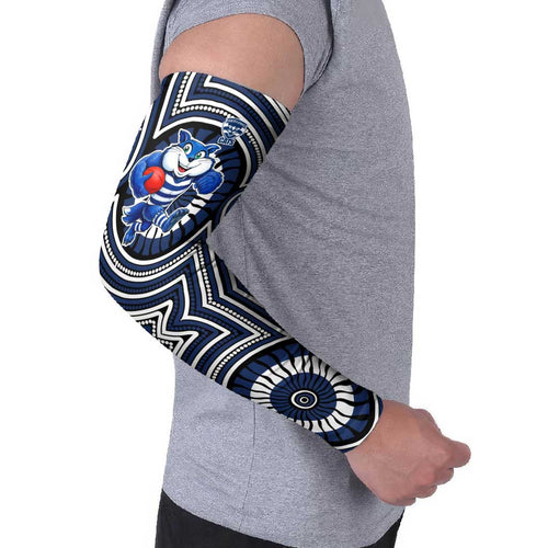 Geelong Cats Arm Sleeves Indigenous Monochrome Dot Art Mascot Style