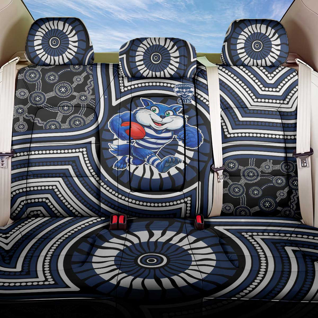 Geelong Cats Back Car Seat Cover Indigenous Monochrome Dot Art Mascot Style