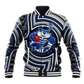 Geelong Cats Baseball Jacket Indigenous Monochrome Dot Art Mascot Style
