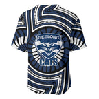 Geelong Cats Baseball Jersey Indigenous Monochrome Dot Art Mascot Style