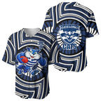 Geelong Cats Baseball Jersey Indigenous Monochrome Dot Art Mascot Style