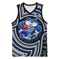 Geelong Cats Basketball Jersey Indigenous Monochrome Dot Art Mascot Style