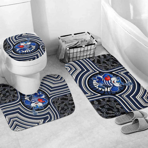 Geelong Cats Bathroom Set Indigenous Monochrome Dot Art Mascot Style