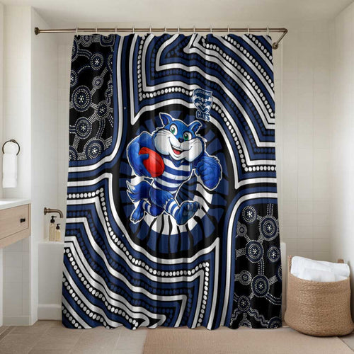 Geelong Cats Bathroom Set Indigenous Monochrome Dot Art Mascot Style