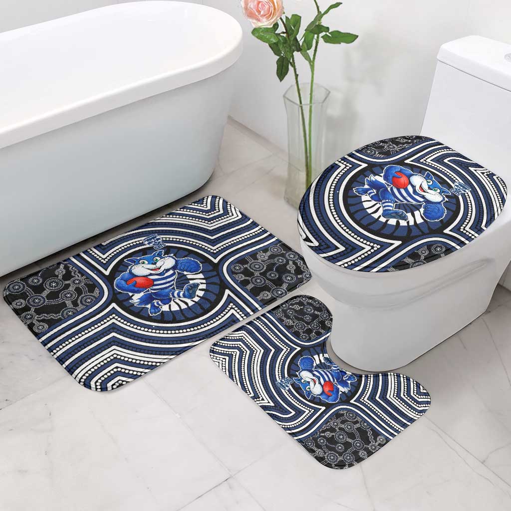 Geelong Cats Bathroom Set Indigenous Monochrome Dot Art Mascot Style