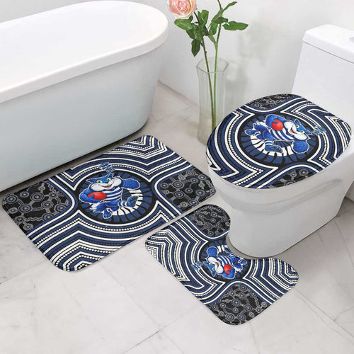 Geelong Cats Bathroom Set Indigenous Monochrome Dot Art Mascot Style