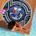Geelong Cats Beach Blanket Indigenous Monochrome Dot Art Mascot Style