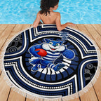 Geelong Cats Beach Blanket Indigenous Monochrome Dot Art Mascot Style