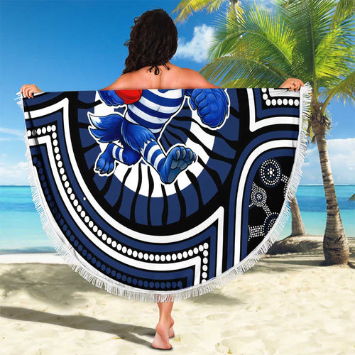 Geelong Cats Beach Blanket Indigenous Monochrome Dot Art Mascot Style