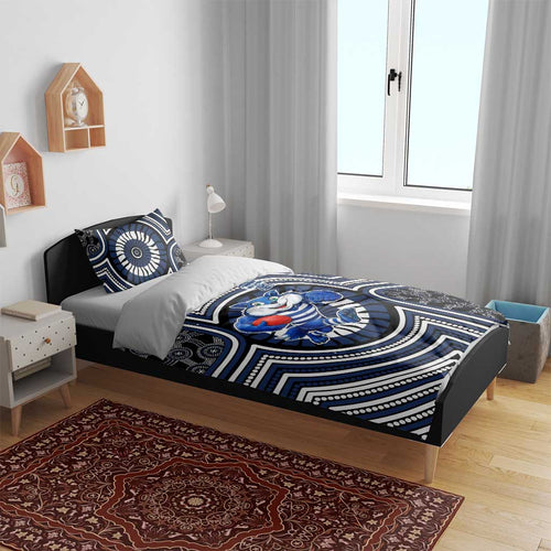 Geelong Cats Bedding Set Indigenous Monochrome Dot Art Mascot Style
