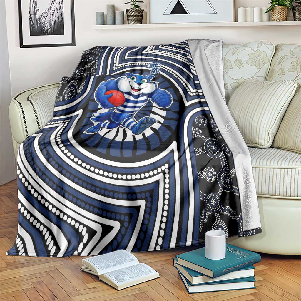 Geelong Cats Blanket Indigenous Monochrome Dot Art Mascot Style
