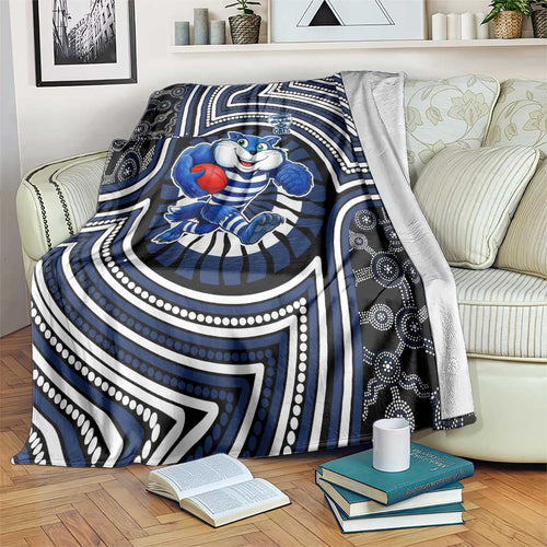 Geelong Cats Blanket Indigenous Monochrome Dot Art Mascot Style
