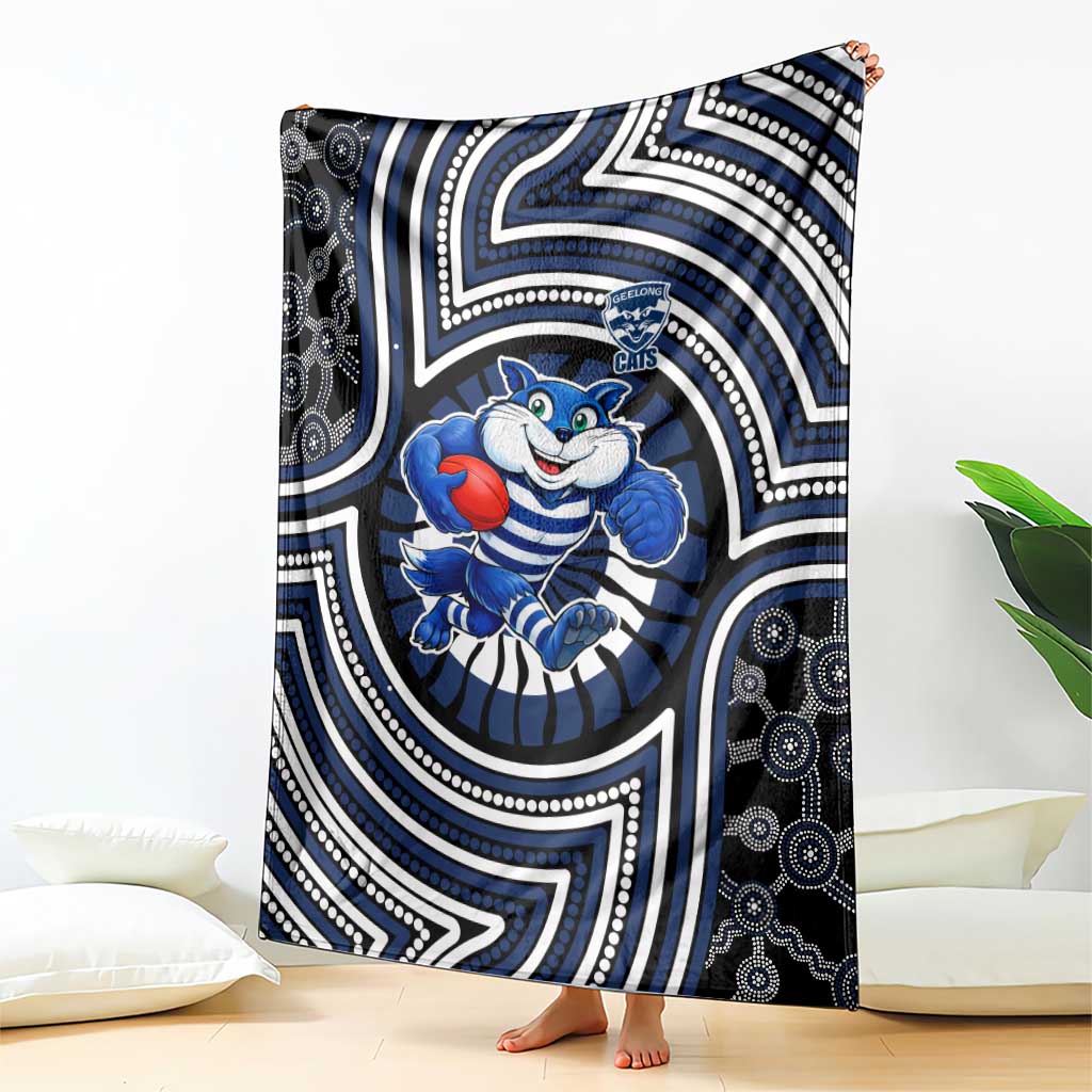 Geelong Cats Blanket Indigenous Monochrome Dot Art Mascot Style