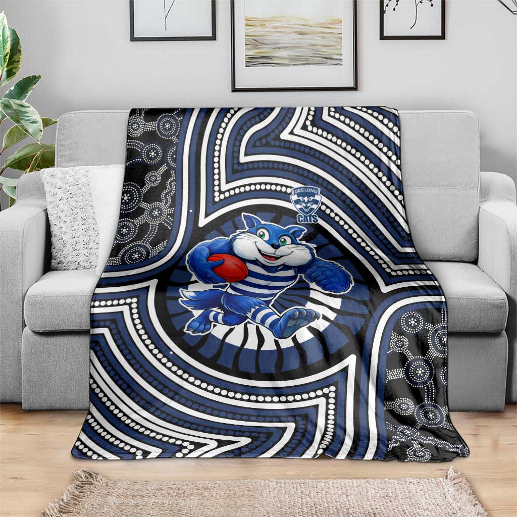Geelong Cats Blanket Indigenous Monochrome Dot Art Mascot Style