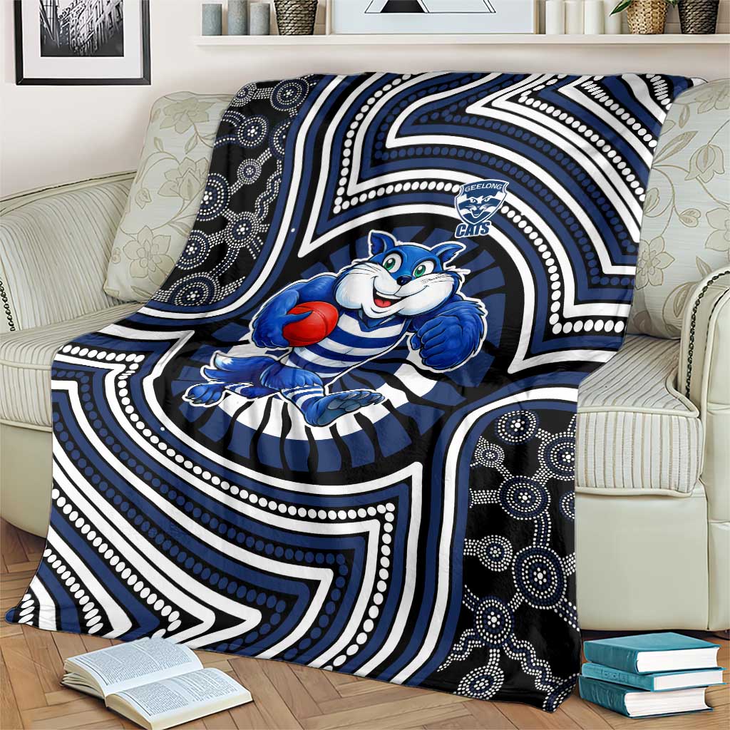 Geelong Cats Blanket Indigenous Monochrome Dot Art Mascot Style