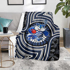 Geelong Cats Blanket Indigenous Monochrome Dot Art Mascot Style