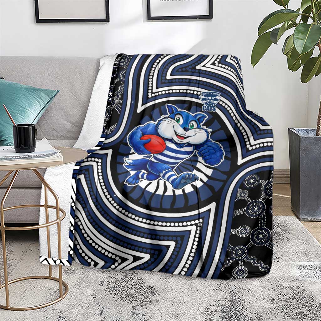 Geelong Cats Blanket Indigenous Monochrome Dot Art Mascot Style