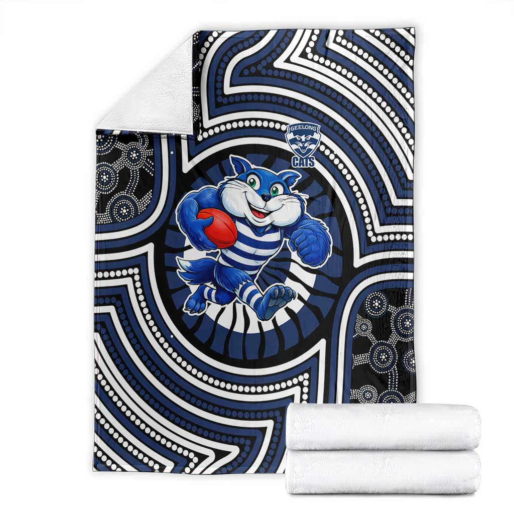 Geelong Cats Blanket Indigenous Monochrome Dot Art Mascot Style