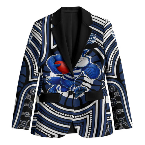 Geelong Cats Blazer Indigenous Monochrome Dot Art Mascot Style