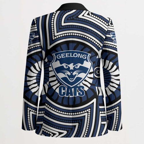 Geelong Cats Blazer Indigenous Monochrome Dot Art Mascot Style