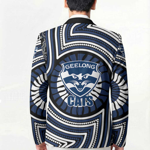 Geelong Cats Blazer Indigenous Monochrome Dot Art Mascot Style