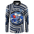 Geelong Cats Button Sweatshirt Indigenous Monochrome Dot Art Mascot Style