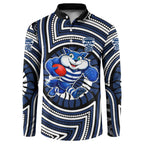 Geelong Cats Button Sweatshirt Indigenous Monochrome Dot Art Mascot Style
