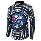Geelong Cats Button Sweatshirt Indigenous Monochrome Dot Art Mascot Style