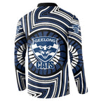 Geelong Cats Button Sweatshirt Indigenous Monochrome Dot Art Mascot Style
