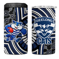 Geelong Cats 4 in 1 Can Cooler Tumbler Indigenous Monochrome Dot Art Mascot Style