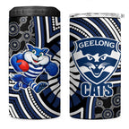 Geelong Cats 4 in 1 Can Cooler Tumbler Indigenous Monochrome Dot Art Mascot Style