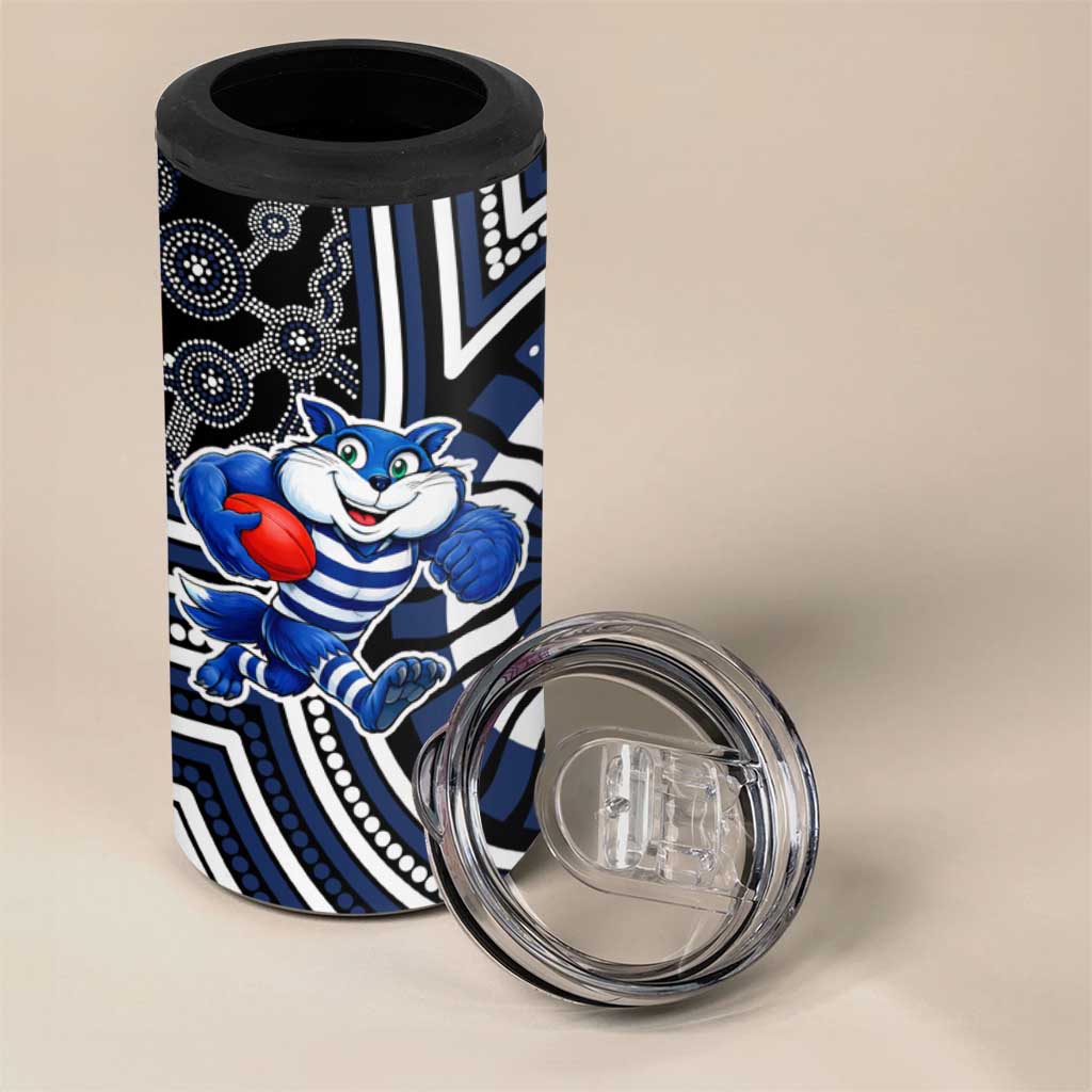 Geelong Cats 4 in 1 Can Cooler Tumbler Indigenous Monochrome Dot Art Mascot Style