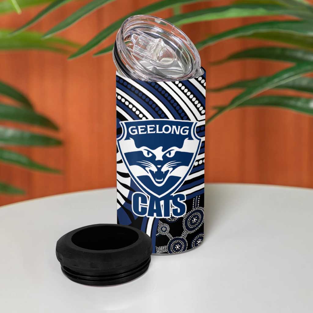 Geelong Cats 4 in 1 Can Cooler Tumbler Indigenous Monochrome Dot Art Mascot Style