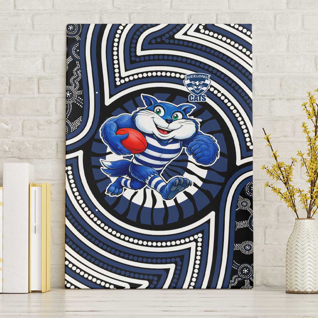 Geelong Cats Canvas Wall Art Indigenous Monochrome Dot Art Mascot Style