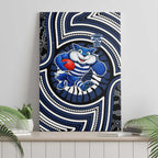 Geelong Cats Canvas Wall Art Indigenous Monochrome Dot Art Mascot Style