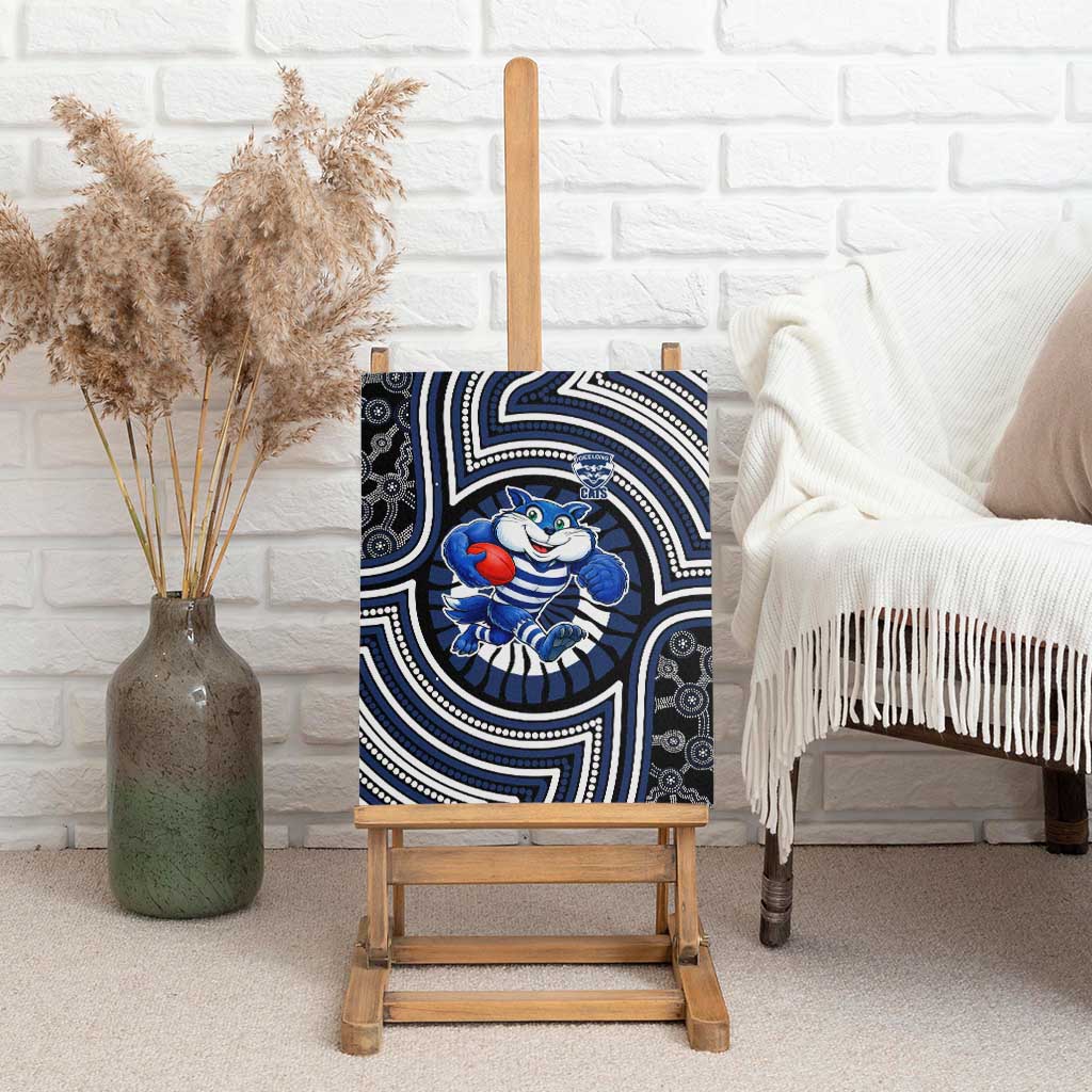 Geelong Cats Canvas Wall Art Indigenous Monochrome Dot Art Mascot Style