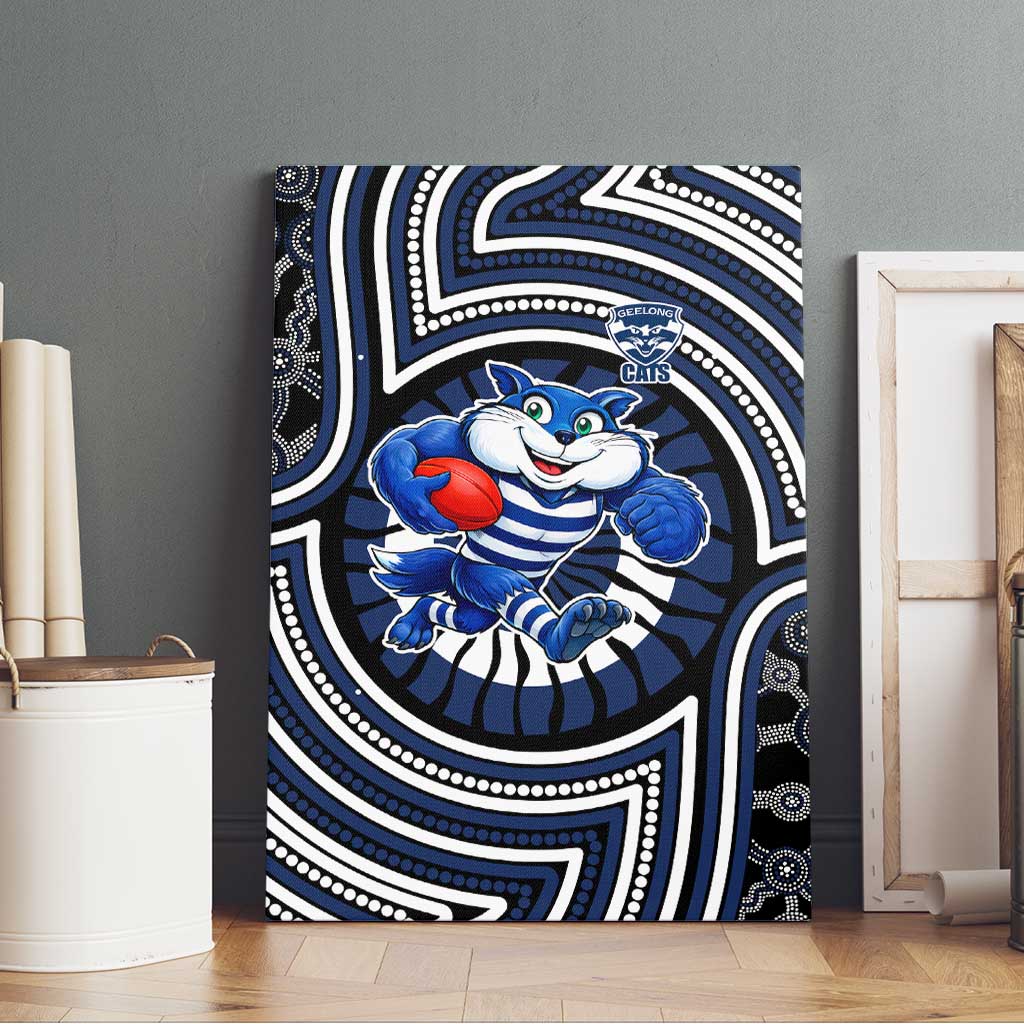 Geelong Cats Canvas Wall Art Indigenous Monochrome Dot Art Mascot Style