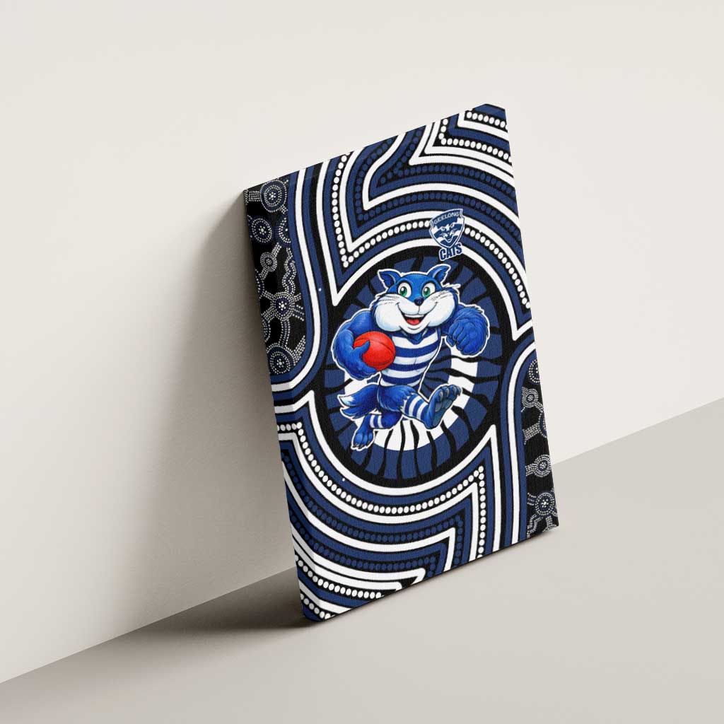 Geelong Cats Canvas Wall Art Indigenous Monochrome Dot Art Mascot Style