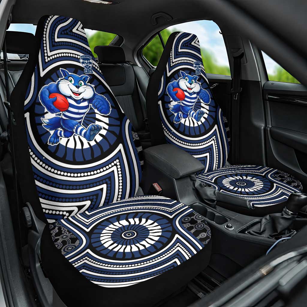 Geelong Cats Car Seat Cover Indigenous Monochrome Dot Art Mascot Style