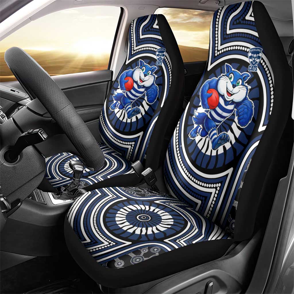 Geelong Cats Car Seat Cover Indigenous Monochrome Dot Art Mascot Style