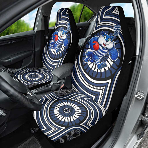 Geelong Cats Car Seat Cover Indigenous Monochrome Dot Art Mascot Style