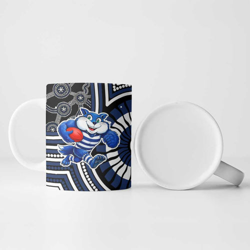 Geelong Cats Ceramic Mug Indigenous Monochrome Dot Art Mascot Style