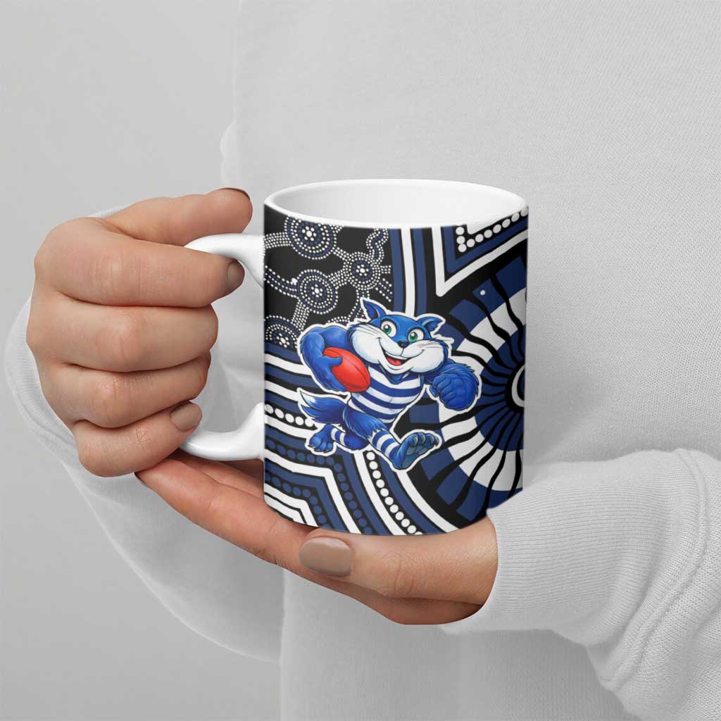 Geelong Cats Ceramic Mug Indigenous Monochrome Dot Art Mascot Style