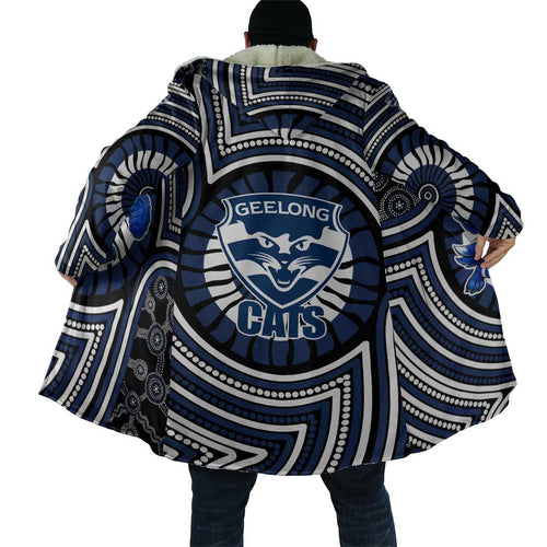 Geelong Cats Cloak Indigenous Monochrome Dot Art Mascot Style