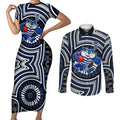 Geelong Cats Couples Matching Short Sleeve Bodycon Dress and Long Sleeve Button Shirt Indigenous Monochrome Dot Art Mascot Style