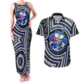 Geelong Cats Couples Matching Tank Maxi Dress and Hawaiian Shirt Indigenous Monochrome Dot Art Mascot Style
