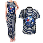 Geelong Cats Couples Matching Tank Maxi Dress and Hawaiian Shirt Indigenous Monochrome Dot Art Mascot Style