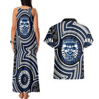 Geelong Cats Couples Matching Tank Maxi Dress and Hawaiian Shirt Indigenous Monochrome Dot Art Mascot Style