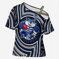 Geelong Cats Cross Shoulder Shirt Indigenous Monochrome Dot Art Mascot Style
